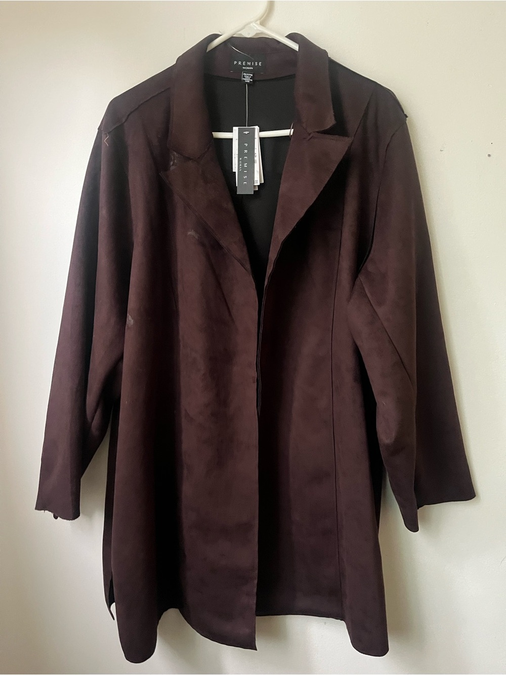 NWT Premise Dark Brown Suede Open-Front Trench Coat 3X